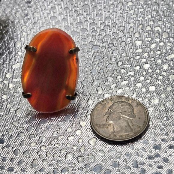 "5/$25" Vintage Amber Colored Orange Gemstone Brass Adjustable Ring 70's - Picture 3 of 8